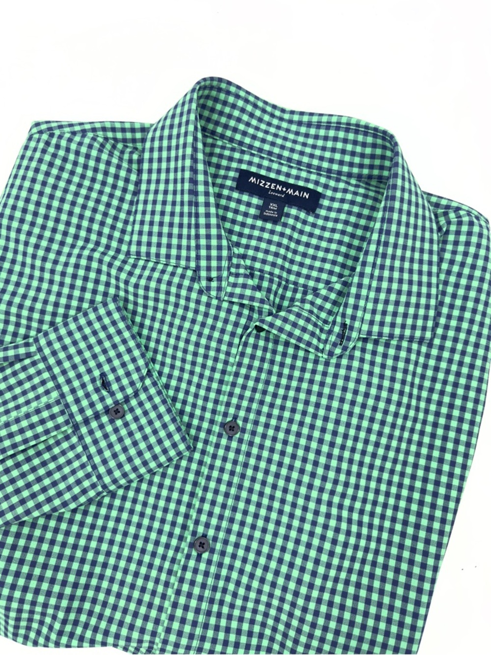 Mizzen + Main Mens Leeward Button Up Shirt Size XXL Trim Long Sleeve Green Blue